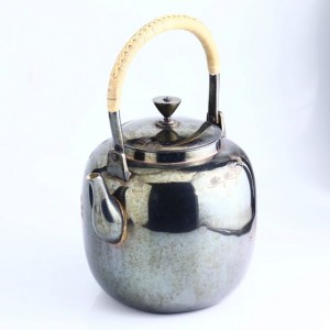 纯银制中川净益造老松片刻雕藤煎茶壶摆件收藏