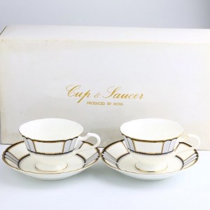 HOYA(豪雅)白色金边咖啡杯带碟2个套装